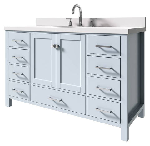 Image of Ariel Cambridge Grey Transitional 55" Oval Sink Vanity w/ White Quartz Countertop | A055SWQOVOGRY