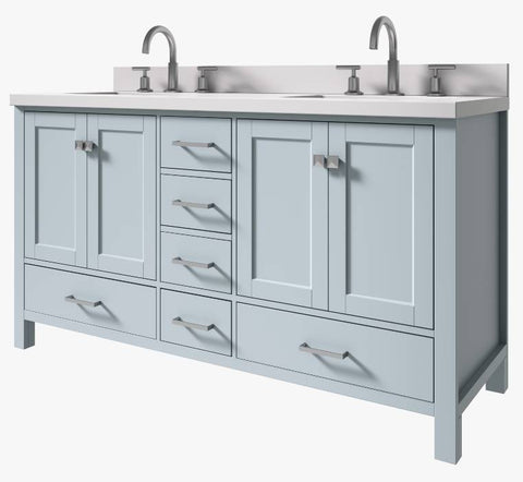 Image of Ariel Cambridge Grey Transitional 61" Double Rectangle Sink Vanity w/ White Quartz Countertop | A061DWQRVOGRY A061DWQRVOGRY