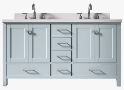 Image of Ariel Cambridge Grey Transitional 61" Double Rectangle Sink Vanity w/ White Quartz Countertop | A061DWQRVOGRY A061DWQRVOGRY