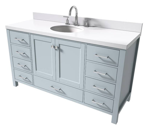 Image of Ariel Cambridge Grey Transitional 61" Oval Sink Vanity w/ White Quartz Countertop | A061SWQOVOGRY