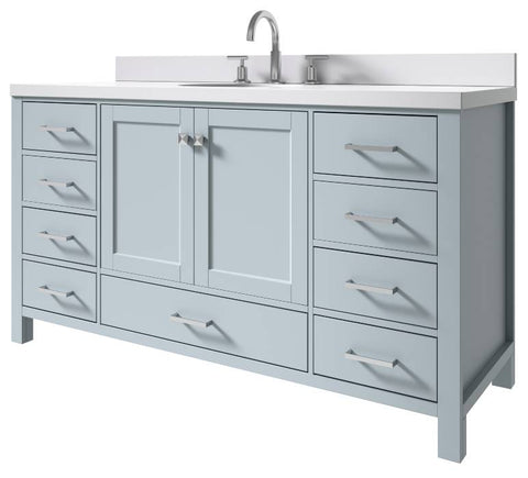 Image of Ariel Cambridge Grey Transitional 61" Oval Sink Vanity w/ White Quartz Countertop | A061SWQOVOGRY