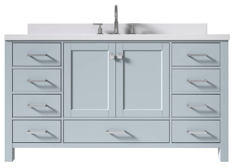 Image of Ariel Cambridge Grey Transitional 61" Oval Sink Vanity w/ White Quartz Countertop | A061SWQOVOGRY