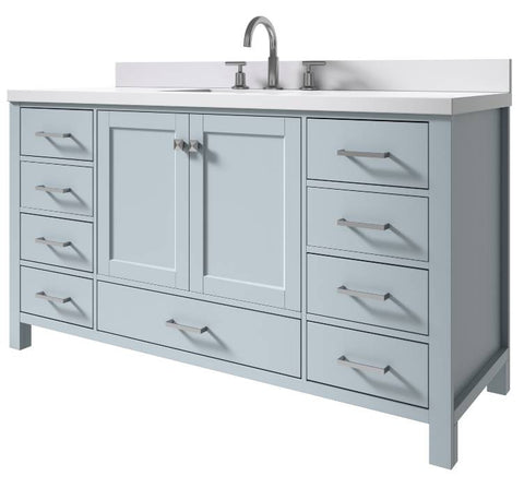 Image of Ariel Cambridge Grey Transitional 61" Rectangle Sink Vanity w/ White Quartz Countertop | A061SWQRVOGRY A061SWQRVOGRY