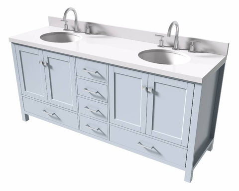 Image of Ariel Cambridge Grey Transitional 73" Double Oval Sink Vanity w/ White Quartz Countertop | A073DWQOVOGRY A073DWQOVOGRY