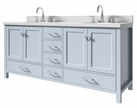 Image of Ariel Cambridge Grey Transitional 73" Double Oval Sink Vanity w/ White Quartz Countertop | A073DWQOVOGRY A073DWQOVOGRY