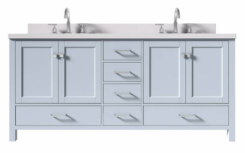 Image of Ariel Cambridge Grey Transitional 73" Double Oval Sink Vanity w/ White Quartz Countertop | A073DWQOVOGRY A073DWQOVOGRY