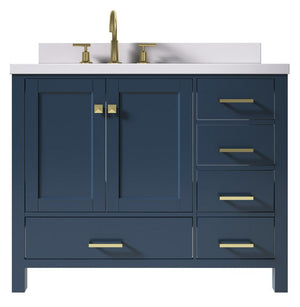 Ariel Cambridge Midnight Blue Transitional 43" Left Offset Rectangle Sink Vanity w/ White Quartz Countertop | A043SLWQRVOMNB