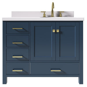 Ariel Cambridge Midnight Blue Transitional 43" Right Offset Oval Sink Vanity w/ White Quartz Countertop | A043SRWQOVOMNB A043SRWQOVOMNB