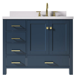 Ariel Cambridge Midnight Blue Transitional 43" Right Offset Rectangle Sink Vanity w/ White Quartz Countertop | A043SRWQRVOMNB