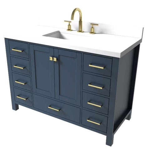 Image of Ariel Cambridge Midnight Blue Transitional 49" Rectangle Sink Vanity w/ White Quartz Countertop | A049SWQRVOMNB A049SWQRVOMNB