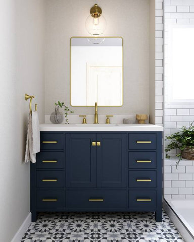 Image of Ariel Cambridge Midnight Blue Transitional 49" Rectangle Sink Vanity w/ White Quartz Countertop | A049SWQRVOMNB A049SWQRVOMNB