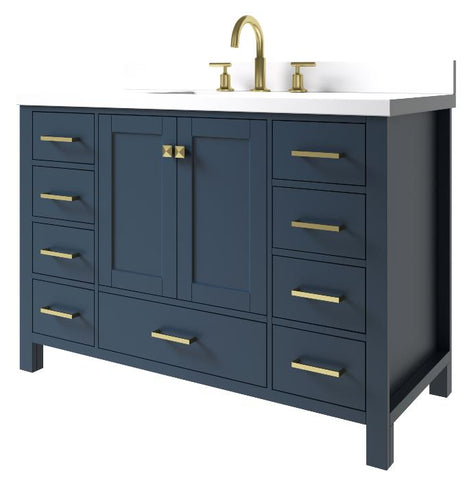 Image of Ariel Cambridge Midnight Blue Transitional 49" Rectangle Sink Vanity w/ White Quartz Countertop | A049SWQRVOMNB A049SWQRVOMNB