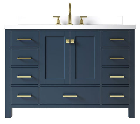 Image of Ariel Cambridge Midnight Blue Transitional 49" Rectangle Sink Vanity w/ White Quartz Countertop | A049SWQRVOMNB A049SWQRVOMNB