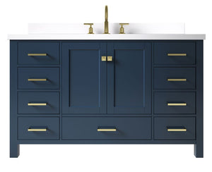 Ariel Cambridge Midnight Blue Transitional 55" Rectangle Sink Vanity w/ White Quartz Countertop | A055SWQRVOMNB A055SWQRVOMNB