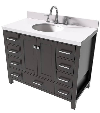 Image of Ariel Cambridge White Transitional 43" Oval Sink Vanity w/ White Quartz Countertop | A043SWQOVOESP