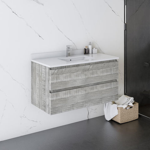 Image of Fresca Formosa 35" Ash Wall Hung Modern Bathroom Base Cabinet | FCB3136ASH FCB3136ASH