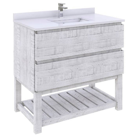 Image of Fresca Formosa 35" Rustic White Freestanding Open Bottom Modern Bathroom Base Cabinet | FCB3136RWH-FS