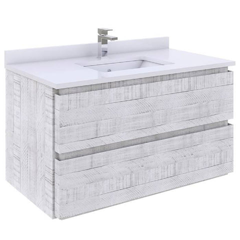 Image of Fresca Formosa 35" Rustic White Wall Hung Modern Bathroom Base Cabinet | FCB3136RWH FCB3136RWH