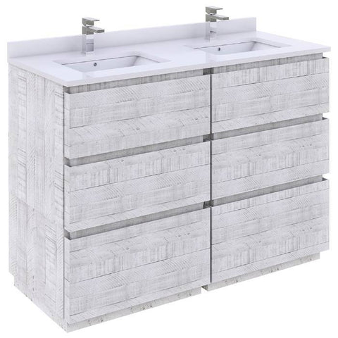 Image of Fresca Formosa 46" Rustic White Freestanding Double Sink Modern Bathroom Base Cabinet | FCB31-2424RWH-FC FCB31-2424RWH-FC