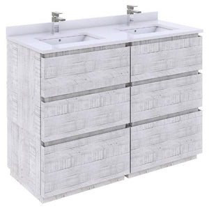 Fresca Formosa 48" Rustic White Freestanding Double Sink Modern Bathroom Vanity | FCB31-2424RWH-FC-CWH-U FCB31-2424RWH-FC-CWH-U