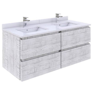 Fresca Formosa 48" Rustic White Wall Hung Double Sink Modern Bathroom Vanity | FCB31-2424RWH-CWH-U FCB31-2424RWH-CWH-U