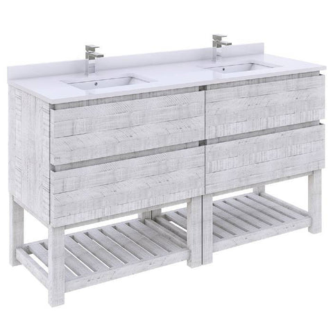 Image of Fresca Formosa 58" Rustic White Freestanding Open Bottom Double Sink Modern Bathroom Base Cabinet | FCB31-3030RWH-FS FCB31-3030RWH-FS