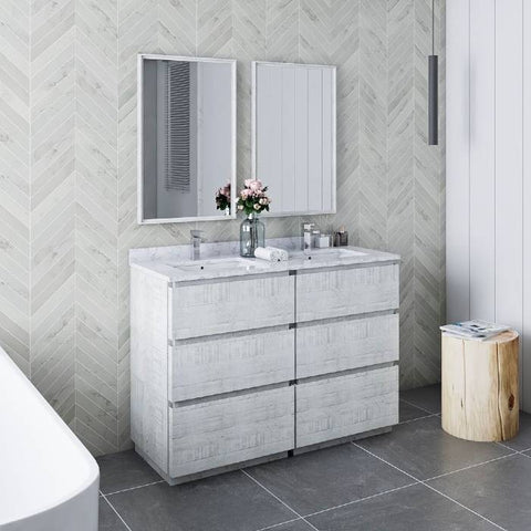 Image of Fresca Formosa Modern 48" Rustic White Floor Standing Double Sink Vanity Set | FVN31-2424RWH-FC