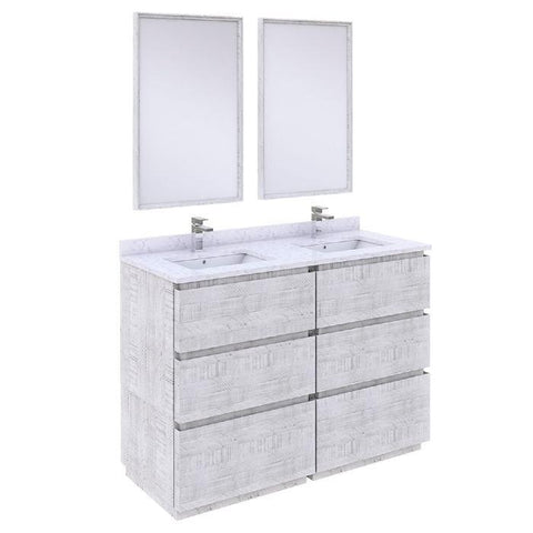 Image of Fresca Formosa Modern 48" Rustic White Floor Standing Double Sink Vanity Set | FVN31-2424RWH-FC FVN31-2424RWH-FC