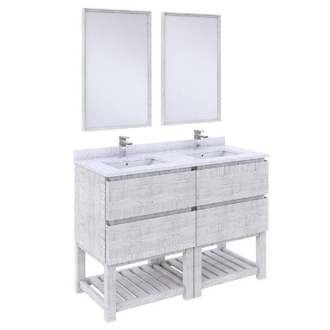 Image of Fresca Formosa Modern 48" Rustic White Floor Standing Double Sink Vanity Set w/ Open Bottom | FVN31-2424RWH-FS FVN3124ASH