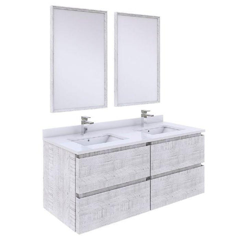 Image of Fresca Formosa Modern 48" Rustic White Wall Hung Double Sink Vanity Set | FVN31-2424RWH