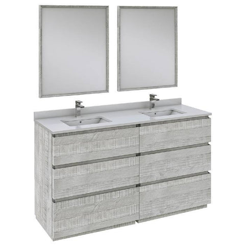 Image of Fresca Formosa Modern 60" Ash Double Sink Vanity Set | FVN31-3030ASH-FC FVN31-3030ASH-FC