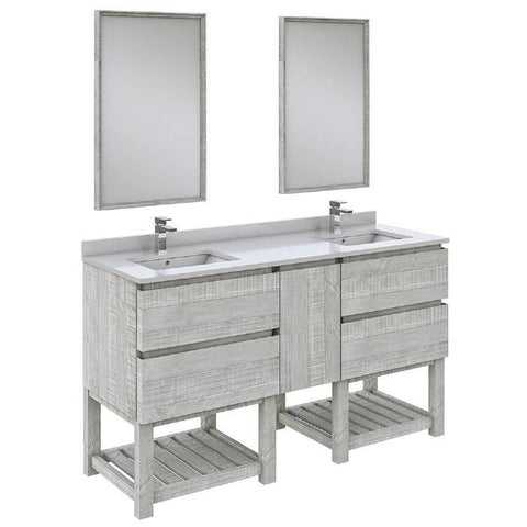 Image of Fresca Formosa Modern 60" Ash Floor Standing Double Sink Vanity Set w/ Open Bottom | FVN31-241224ASH-FS FVN31-241224ASH-FS