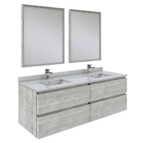 Image of Fresca Formosa Modern 60" Ash Wall Hung Double Sink Vanity Set | FVN31-3030ASH