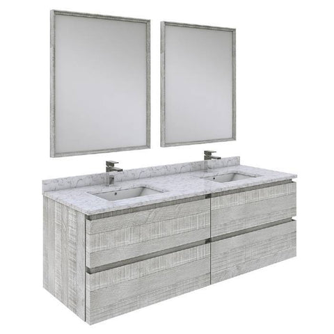 Image of Fresca Formosa Modern 60" Ash Wall Hung Double Sink Vanity Set | FVN31-3030ASH FVN31-3030RWH