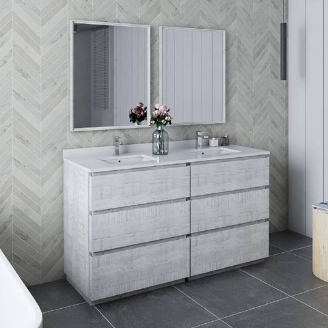 Image of Fresca Formosa Modern 60" Rustic White Double Sink Vanity Set | FVN31-3030RWH-FC