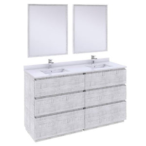 Fresca Formosa Modern 60" Rustic White Double Sink Vanity Set | FVN31-3030RWH-FC FVN31-3030RWH-FC