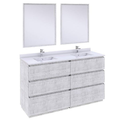 Image of Fresca Formosa Modern 60" Rustic White Double Sink Vanity Set | FVN31-3030RWH-FC FVN31-3030RWH-FC