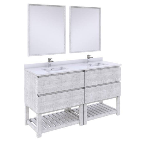 Image of Fresca Formosa Modern 60" Rustic White Double Sink Vanity Set w/ Open Bottom | FVN31-3030RWH-FS