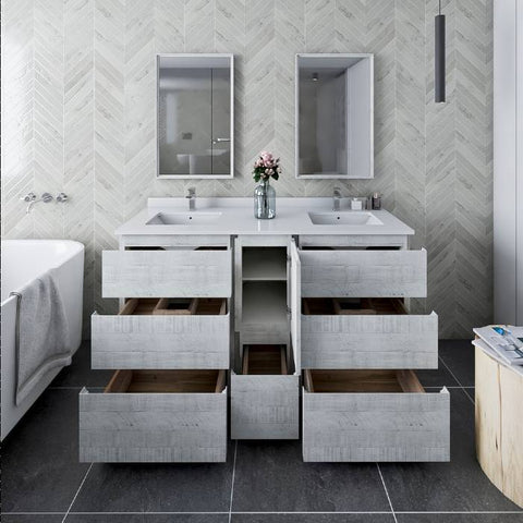 Image of Fresca Formosa Modern 60" Rustic White Floor Standing Double Sink Vanity Set | FVN31-241224RWH-FC