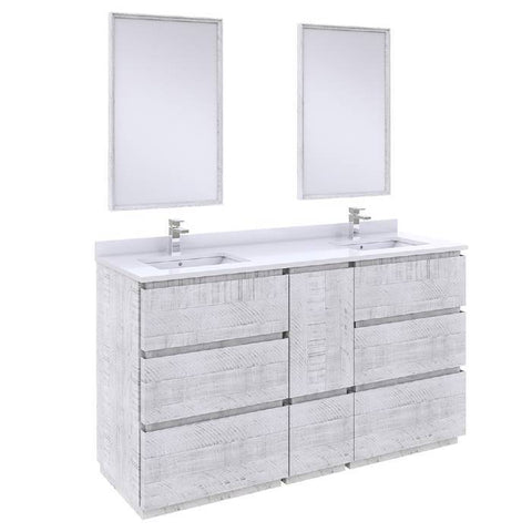 Image of Fresca Formosa Modern 60" Rustic White Floor Standing Double Sink Vanity Set | FVN31-241224RWH-FC FVN31-241224RWH-FC