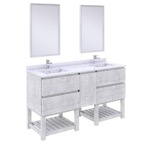 Image of Fresca Formosa Modern 60" Rustic White Floor Standing Double Sink Vanity Set w/ Open Bottom | FVN31-241224RWH-FS FVN31-241224RWH-FS