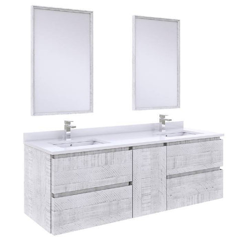 Image of Fresca Formosa Modern 60" Rustic White Wall Hung Double Sink Vanity Set | FVN31-241224RWH FVN31-241224RWH