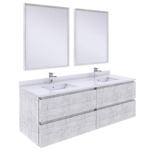 Fresca Formosa Modern 60" Rustic White Wall Hung Double Sink Vanity Set | FVN31-3030RWH FVN31-3030RWH-FC