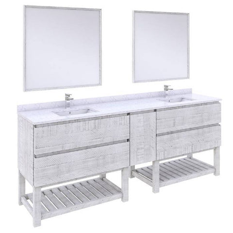 Image of Fresca Formosa Modern 84" Rustic White Double Sink Vanity Set w/ Open Bottom | FVN31-361236RWH-FS FVN31-361236RWH-FS