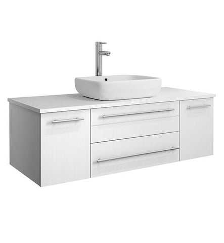 Image of Fresca Lucera 48" White Wall Hung Modern Bathroom Cabinet w/ Top & Vessel Sink | FCB6148WH-VSL-CWH-V