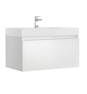 Fresca Mezzo 36" White Wall Hung Modern Bathroom Cabinet w/ Integrated Sink | FCB8008WH-I