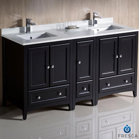 Image of Fresca Oxford 60" Traditional Double Sink Bathroom Cabinets FCB20-241224AW-CWH-U