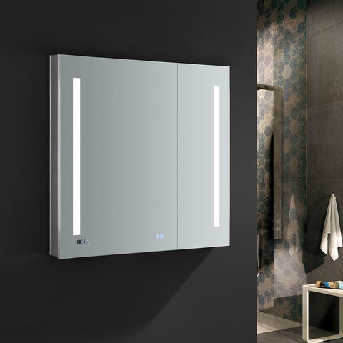 Image of Fresca Tiempo 36" Wide x 36" Tall Bathroom Medicine Cabinet w/ LED Lighting FMC013636