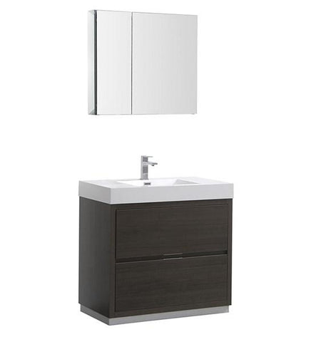 Image of Fresca Valencia 36" Gray Oak Free Standing Modern Bathroom Vanity w/ Medicine Cabinet | FVN8436GO