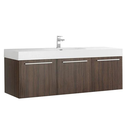 Image of Fresca Vista 60" Walnut Wall Hung Single Sink Modern Bathroom Cabinet w/ Integrated Sink | FCB8093GW-I